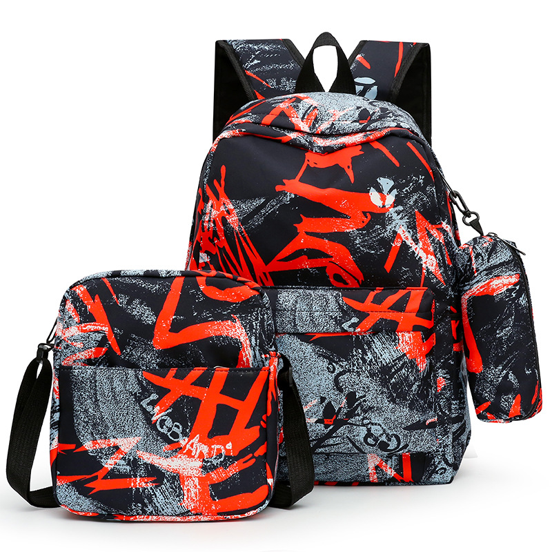 Wholesale men's three-piece backpacks, school bags for primary and secondary school students, Korean-style fashionable large-capacity water-resistant backpacks Item Picture