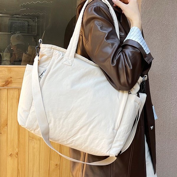 Autumn and winter commuting high-capacity tote bag 2024 New style cotton-padded soft single-shoulder bag Korean-style cotton jacket crossbody handbag details Picture
