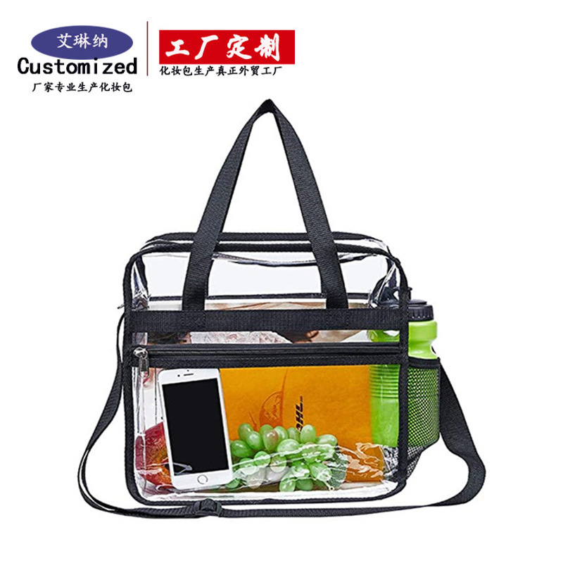Cross-border PVC transparent large-capacity supermarket shopping bags, single-shoulder hand-carry transparent handbags, travel bags processing and customization details Picture