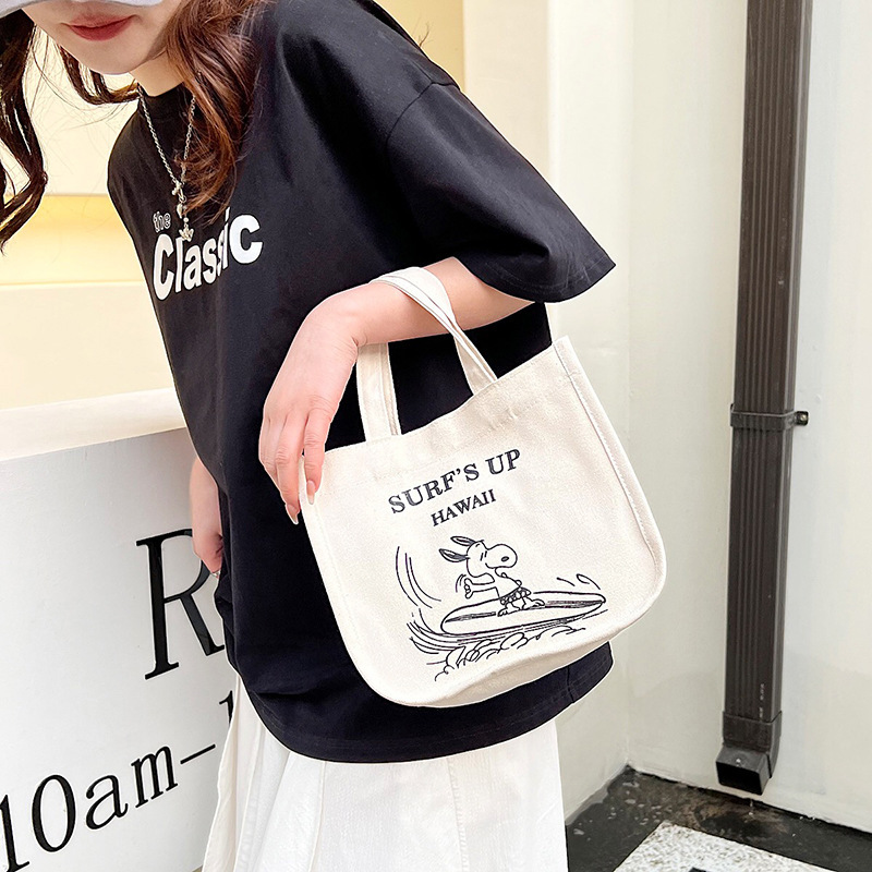 Canvas trendy cartoon pattern lunch box and bento bag, portable large-capacity simple hand-held bag for office workers and students Specification drawing