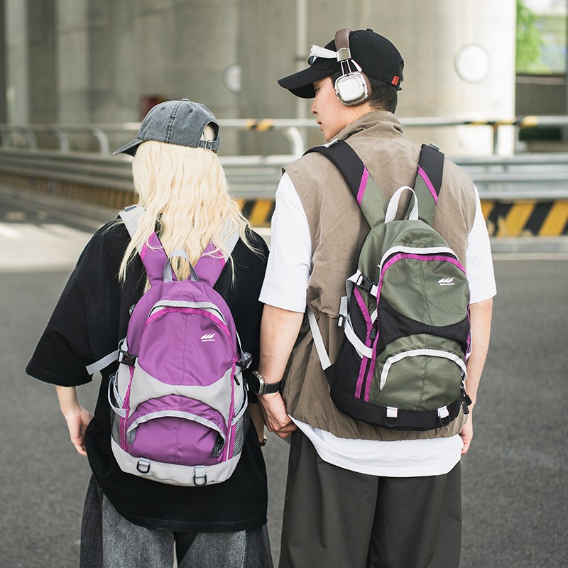 Retro backpack, student outdoor leisure travel bag, color-block lightweight sports hiking bag, multi-functional schoolbag Specification drawing