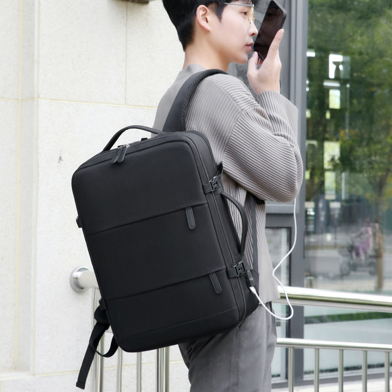 A new type of high-end double-shoulder computer bag for foreign trade, a large-capacity business backpack for both men and women, and a simple solid-color casual backpack details Picture