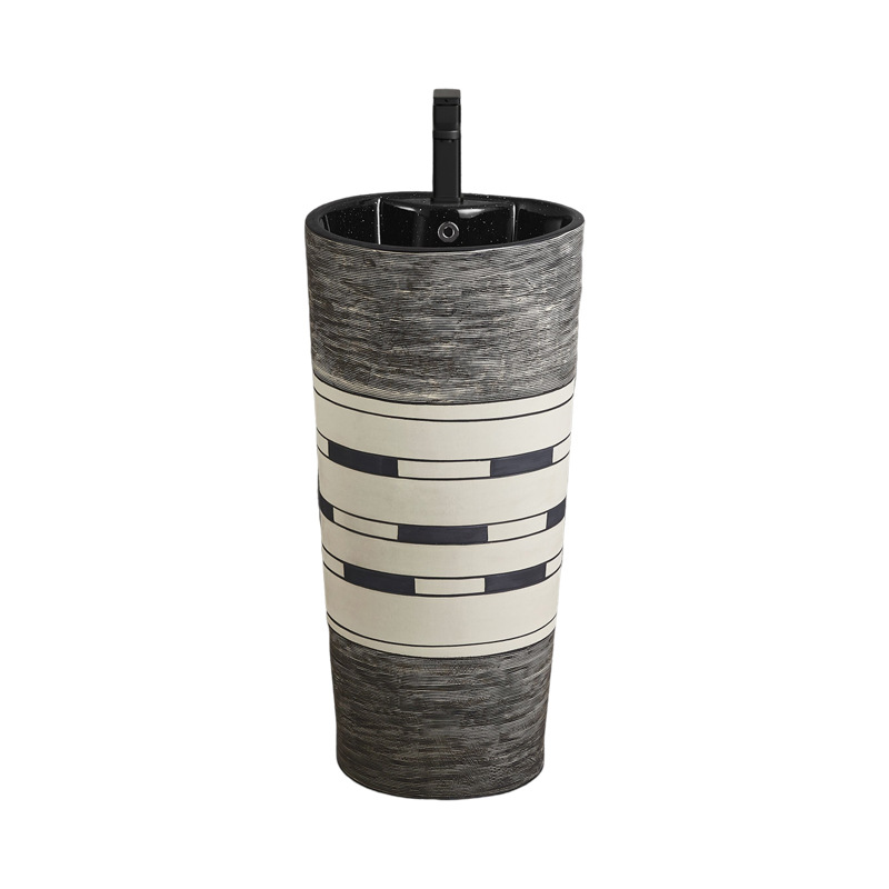 Light luxury retro ceramic column basin, one-piece floor-standing washbasin, household bathroom, balcony washbasin, one-piece basin Item Picture