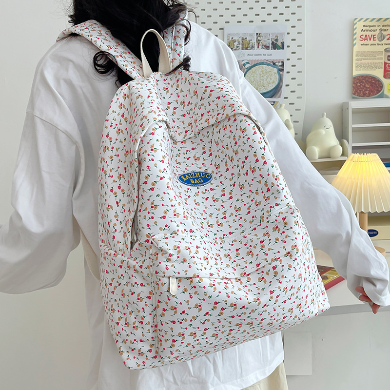 Cross-border, fresh, artistic, retro, Japanese-style, simple and casual student backpack, cute and lightweight, small flower schoolbag Specification drawing