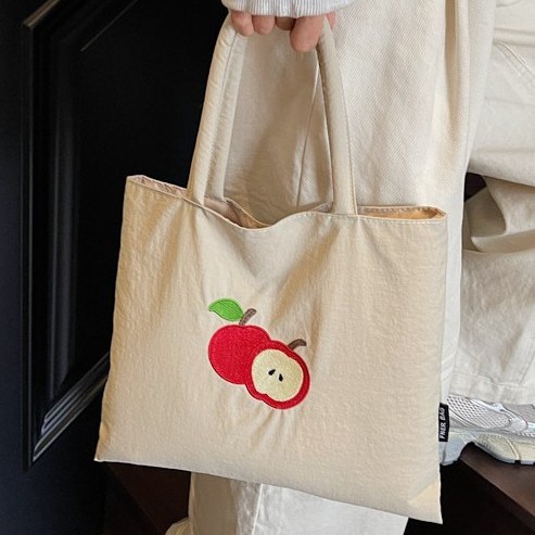 Korean style fashion design nylon tote bag 2025 New simple Apple single-shoulder bag casual girl shopping bag Specification drawing