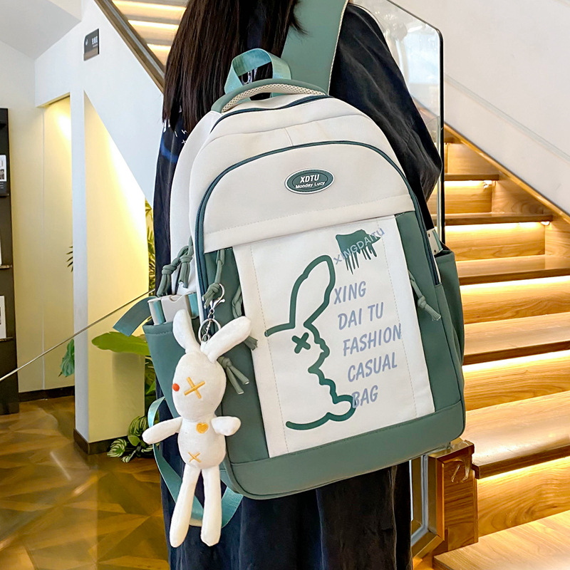 A versatile Korean-style ins color-blocking backpack with a large capacity for 2025 junior and senior high school students, as well as an outdoor travel computer bag Specification drawing