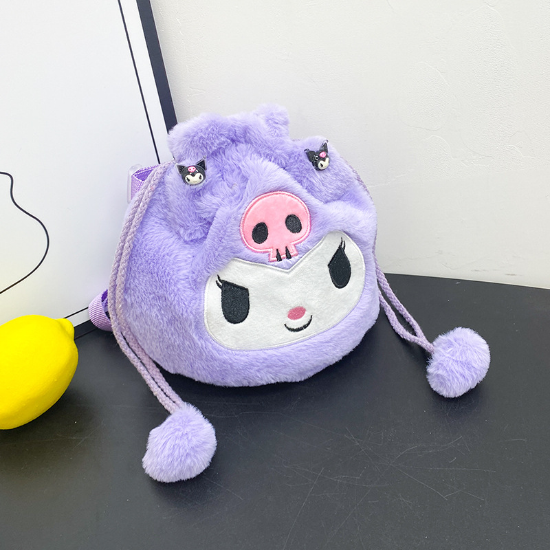 Cartoon Sanrio plush toy, cute cupped cinnamon dog, Kuromi handbag, storage bag, coin purse, 8 inches details Picture