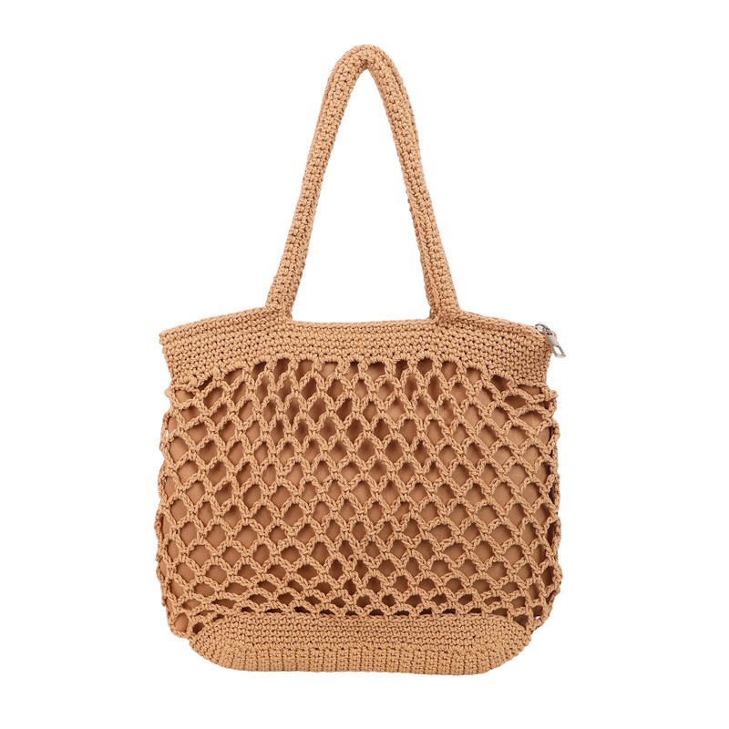 Korean-style ins hollowed-out woven bag, artistic and casual single-shoulder bag, large-capacity cotton thread bag, retro bucket bag, beach bag Item Picture