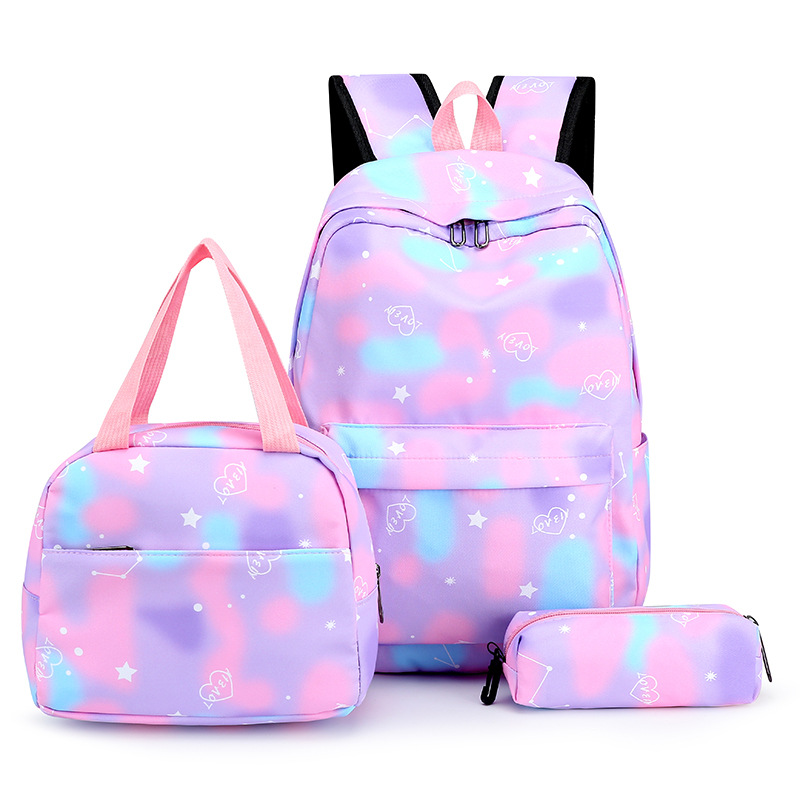 Cross-border best-selling graffiti three-piece set schoolbags, student backpacks, campus schoolbags, meal bags, large-capacity girls' backpacks full figure