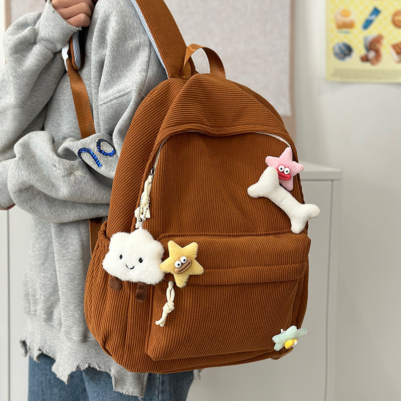 Cute corduroy schoolbag for junior high school girls, Ins-style backpack for primary school girls, new travel backpack for 2024 autumn and winter full figure