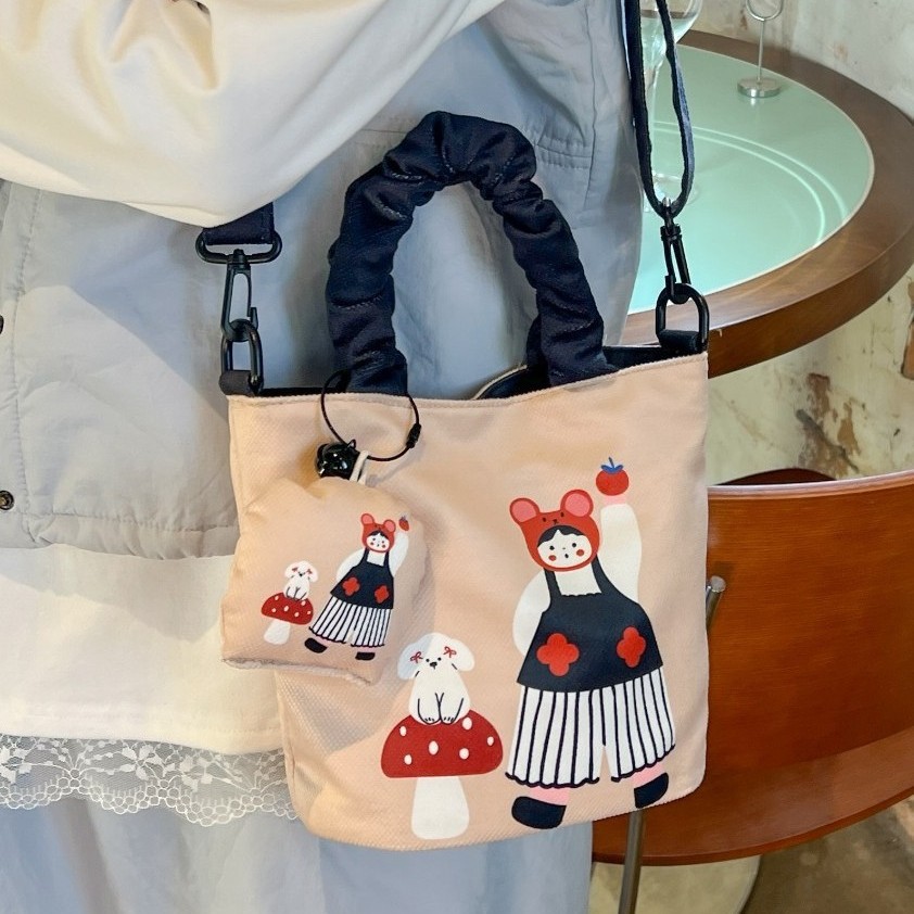 Sweet and artistic style dog crossbody bag, versatile tote bag, shoulder bag, niche single-shoulder canvas bag, casual hand-held bag full figure