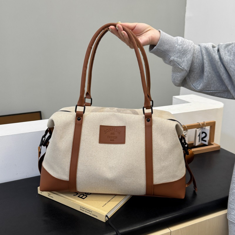 Canvas travel bag, large-capacity single-shoulder crossbody bag, women's short business trip travel bag, fashionable sports fitness yoga bag full figure