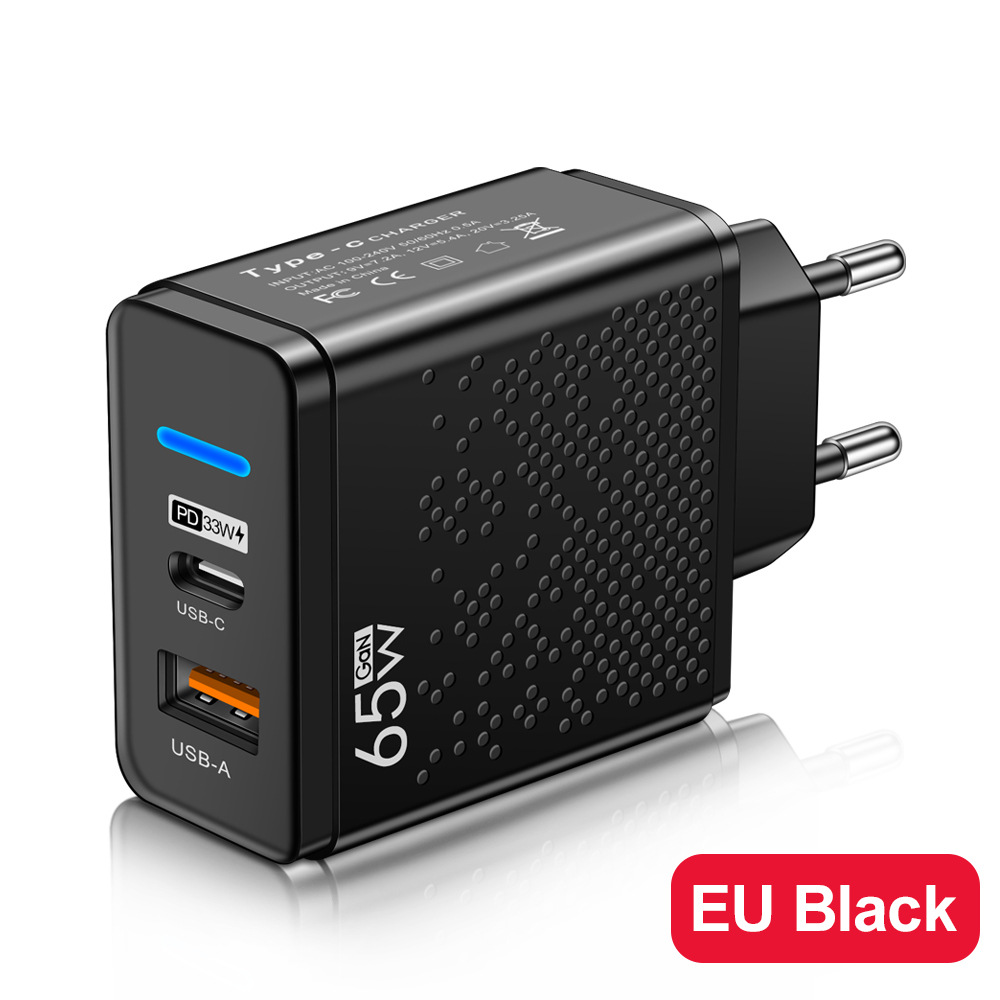 Light-emitting LED USB+PD Type-c mobile phone charger, multi-port travel charger for US, Europe and UK standards Specification drawing