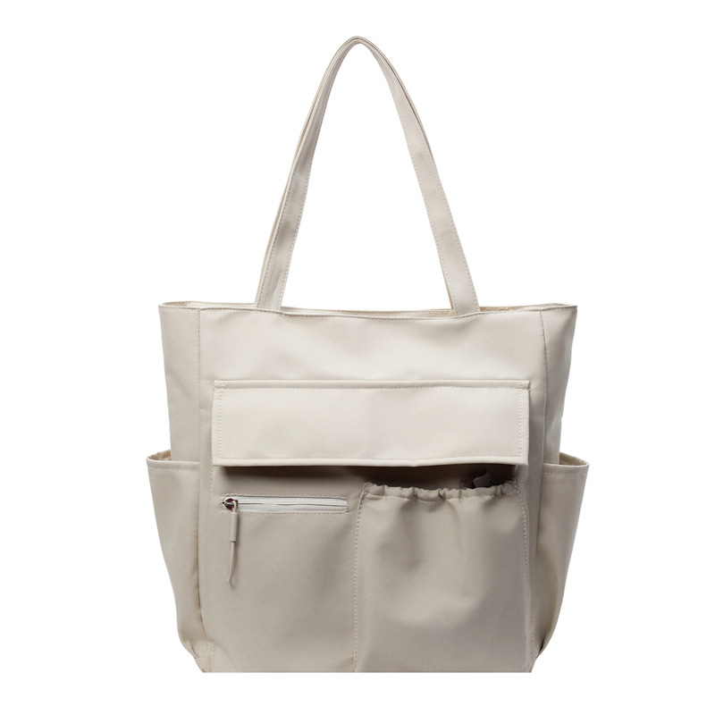 Casual large-capacity bag for women, 2025 summer, simple single-shoulder bag, canvas tote bag, college student commuting bag for classes Item Picture