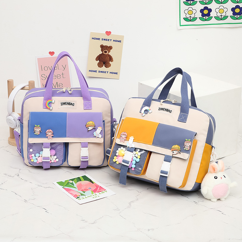 New color-blocking crossbody bag, hand-held schoolbag, cute Instagram forest-themed backpack for female students, large-capacity class bag full figure