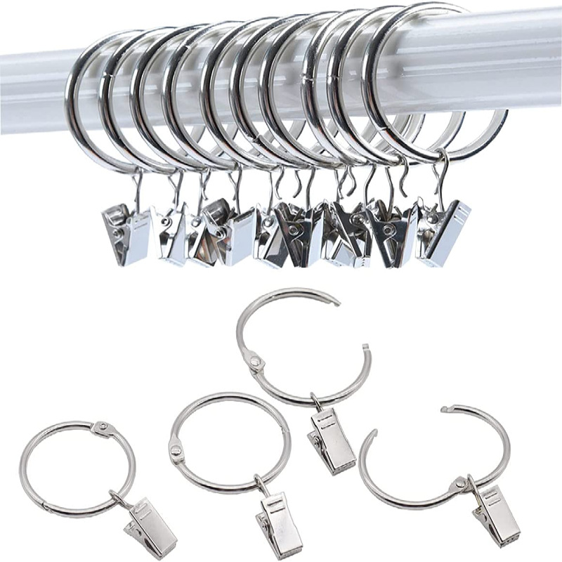 Cross-border sales of silver-white suspended open curtain clips, movable open curtain ring hooks, and simple bath curtain clips full figure