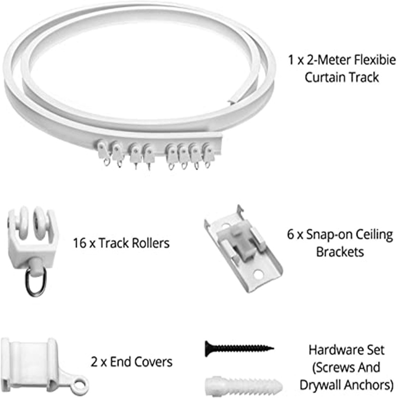 Cross-border retail curtain curved rail 2-meter plastic steel plastic track, flexible guide rail with accessories set full figure