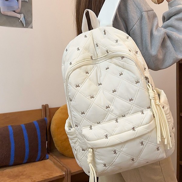New Korean campus style, versatile for commuting to school, high appearance level, large-capacity embroidered bow backpack Specification drawing