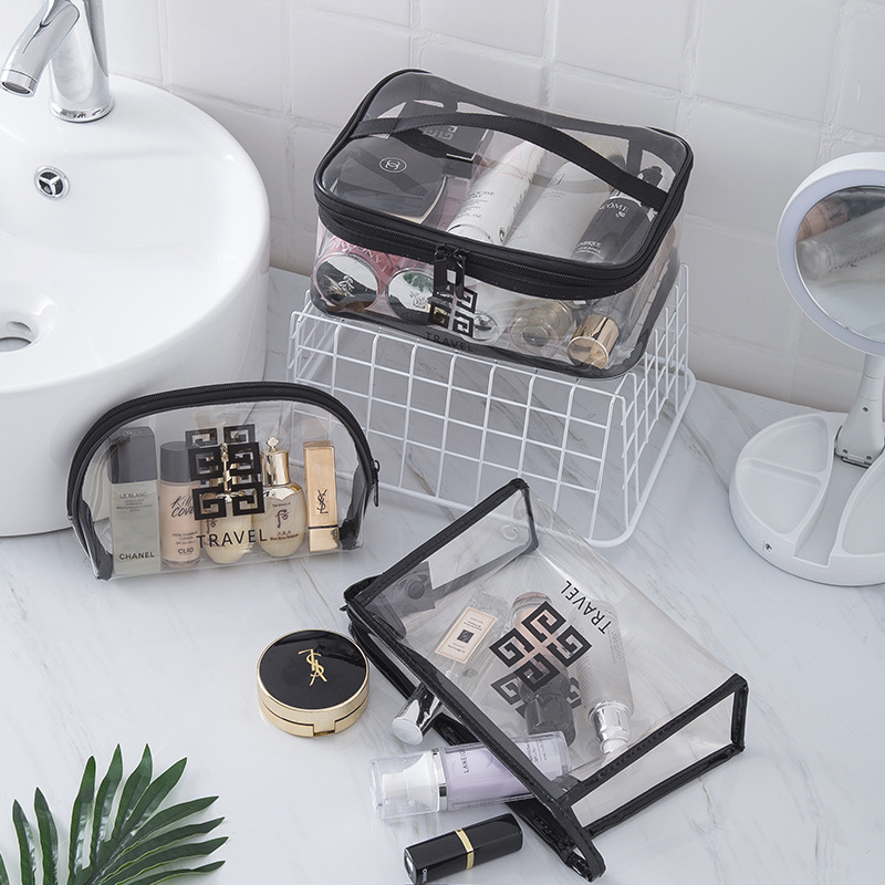 Korean-style PVC transparent mothershell cosmetic bag, waterproof, portable storage, hand-held toiletries, large capacity for travel storage full figure