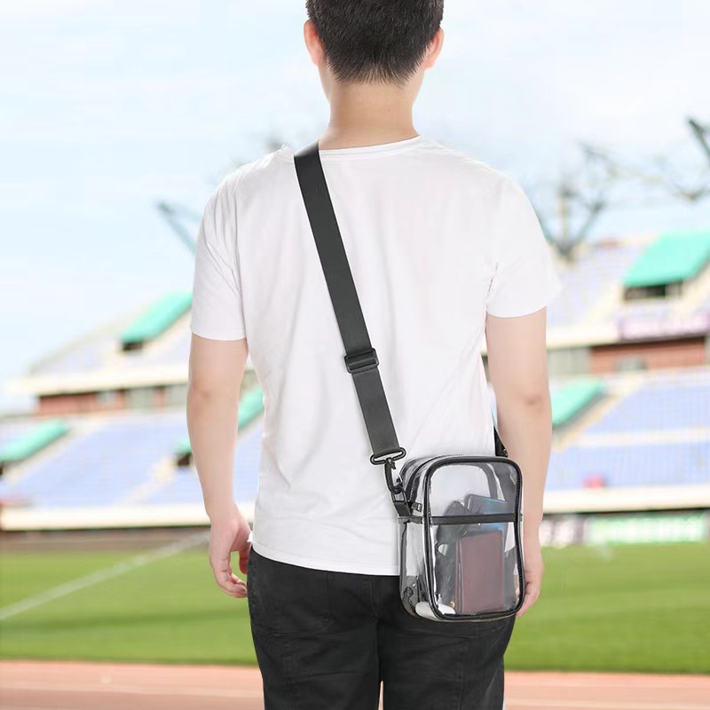 New men's transparent pvc single-shoulder crossbody bag, casual, simple, waterproof, multi-functional fitness visible backpack Specification drawing