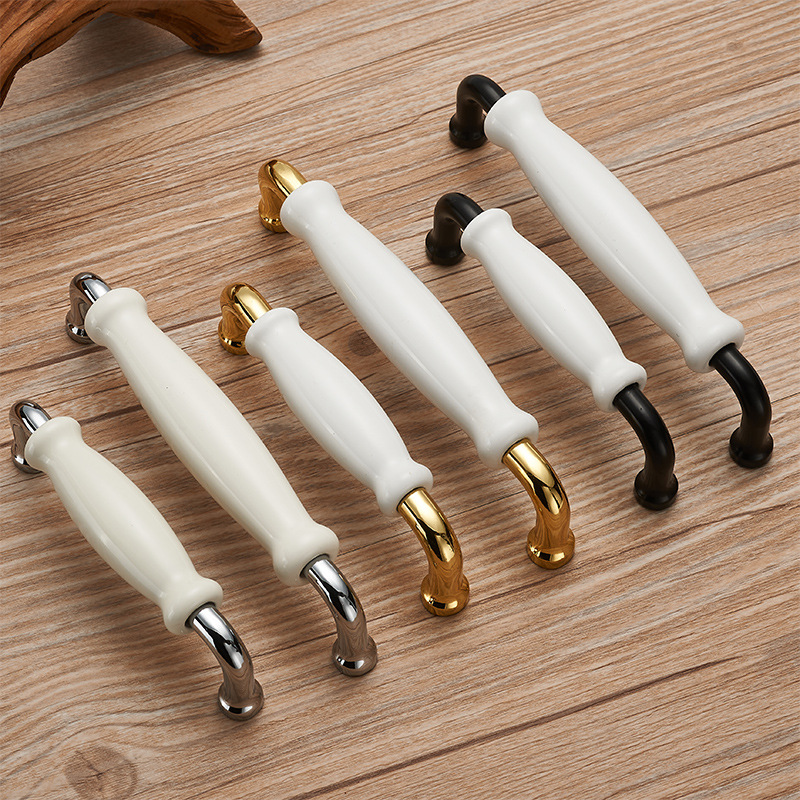 European-style milky white ceramic handles, American modern and simple cabinet door handles, country-style wardrobe small handles, Nordic furniture details Picture