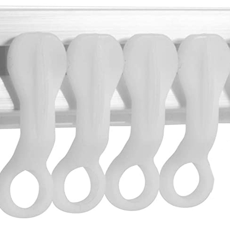 Factory wholesale 50 pieces per package of curtain track pulley accessories and auxiliary materials, curtain hooks, straight rails, curved rails, guide rail rollers Specification drawing
