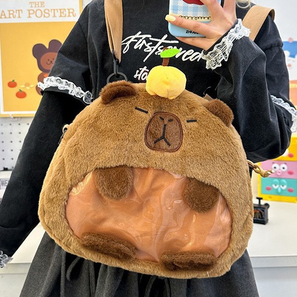 Capibara Capybara plush backpack, a cute cartoon large-capacity doll backpack, a versatile travel item for soft girls Specification drawing