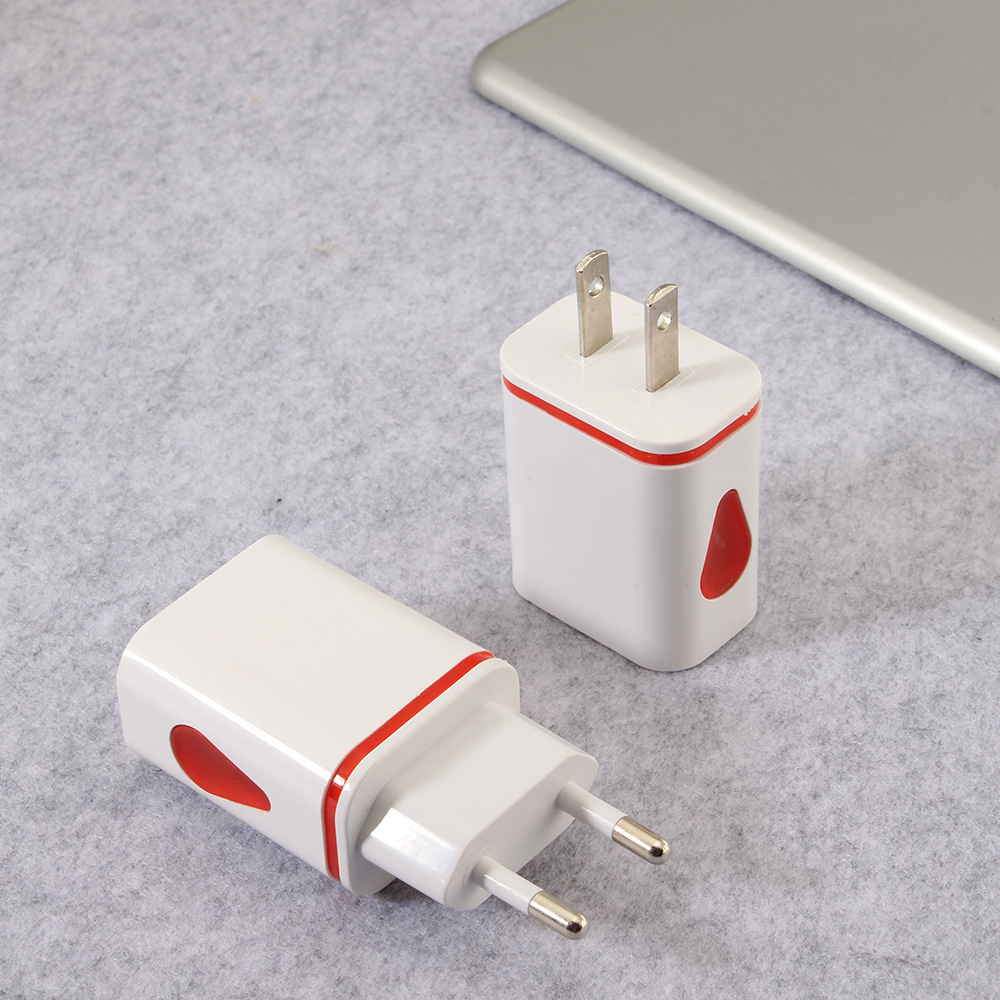 2USB waterdrop LED light-emitting charger for smartphones, dual-port waterdrop travel charger, raindrop charging head for flash charging Specification drawing