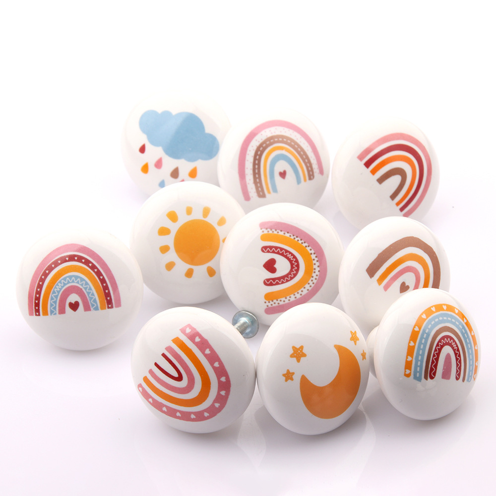 Creative cartoon ceramic cute rainbow weather drawer handles, cabinet doors, wardrobe handles, eco-friendly kindergarten handles Application Scenario