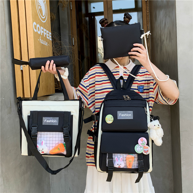 2024 New Korean version student fashion multi-purpose campus four-piece schoolbag and outdoor backpack for both boys and girls in junior and senior high school Specification drawing