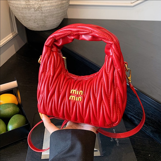 Cross-border light luxury French women's bag, pleated niche handbag, 2025 new stylish single-shoulder bag, versatile crossbody bag trend full figure