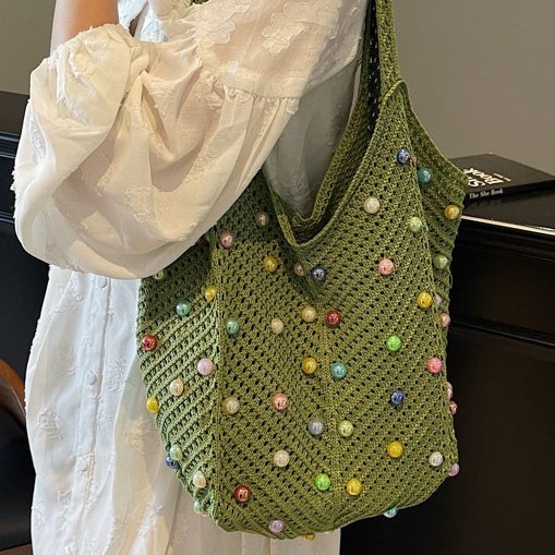 Knitted hollowed-out, colorful and fashionable, fresh and casual single-shoulder bag for women, 2025 new style, fashionable and trendy, underarm full figure