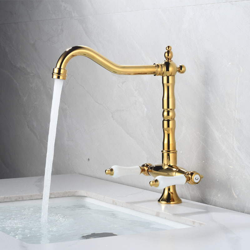 Export black antique cold and hot water faucets, washbasins, kitchen rotating faucets, antique chrome-plated double-handle faucets details Picture