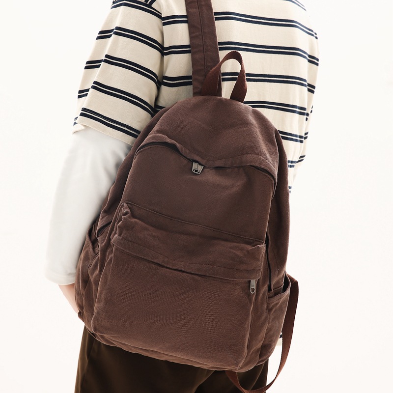 Retro feng shui washed canvas schoolbag for girls, junior high school, senior high school and college students, simple solid-color backpack, versatile travel backpack for men full figure