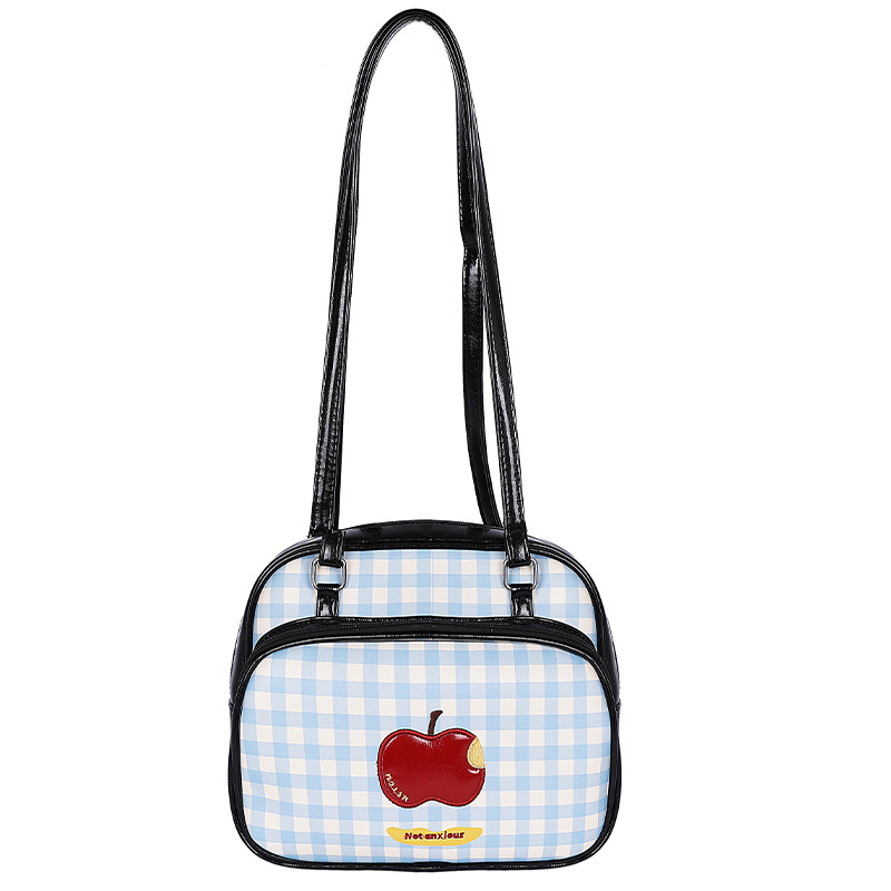 Niche makeup bag, large-capacity hand-held women's bag, fresh blue checkered single-shoulder bag, travel multi-functional and cute backpack Item Picture