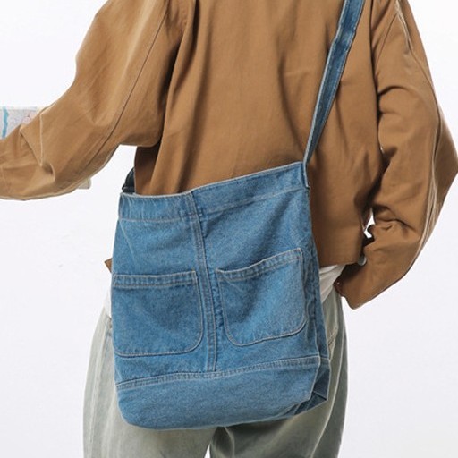 Denim unisex crossbody bag 2025 Spring New style Japanese and Korean casual and cool single-shoulder bag, laid-back crossbody bag Specification drawing