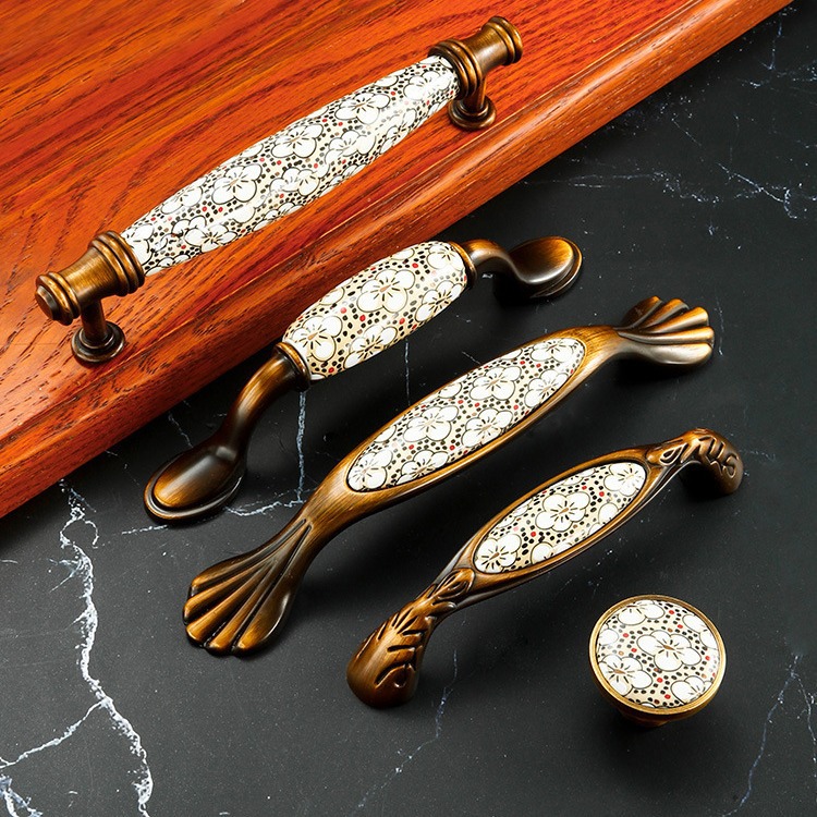 Wardrobe handles, antique Chinese-style cabinet door handles, simple European-style cabinet and TV cabinet handles, drawer ceramic handles details Picture