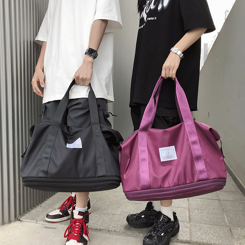 Wholesale double-layer extended fitness bags, dry-wet separated large-capacity travel bags, lightweight student luggage bags with LOGO printing Application Scenario