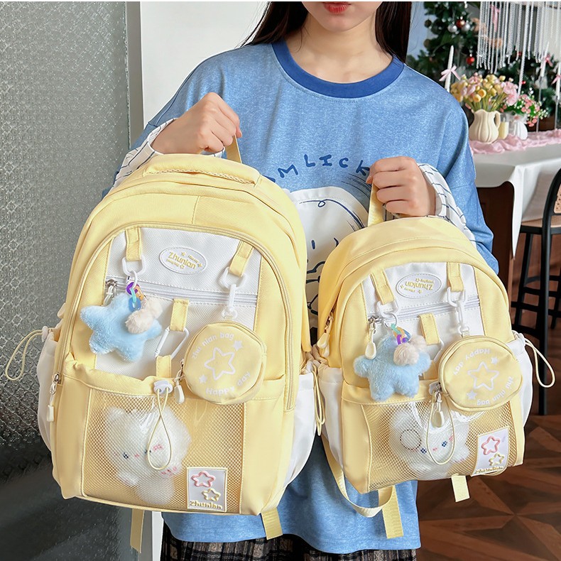 Japanese-style transparent pain bag, InS-style schoolbag for middle and high school students, cute girl, large-capacity backpack, lightweight student backpack full figure