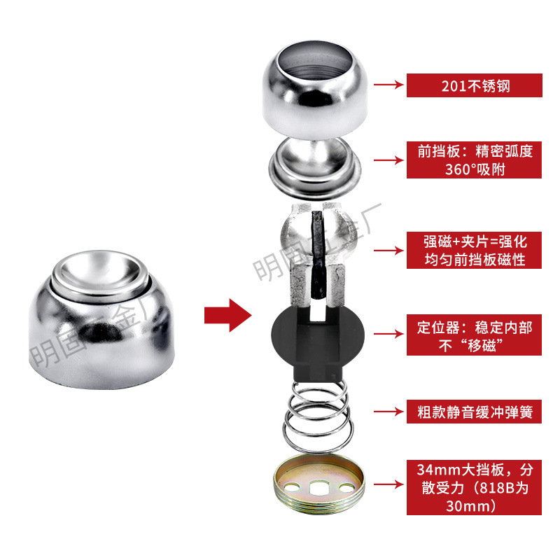 Wholesale of strong magnetic stainless steel door stops without one-piece formed door stops, door claps, door tops and door stops from the manufacturer Specification drawing