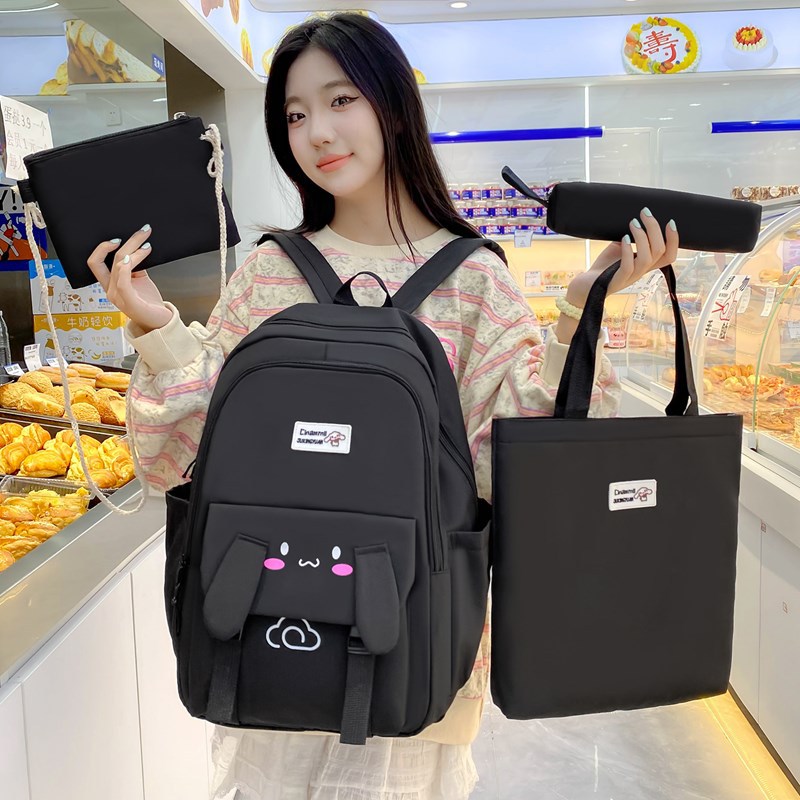 Casual, lightweight, versatile and cute girls' backpacks are selling well across borders. They are large-capacity four-piece schoolbags for girls Specification drawing