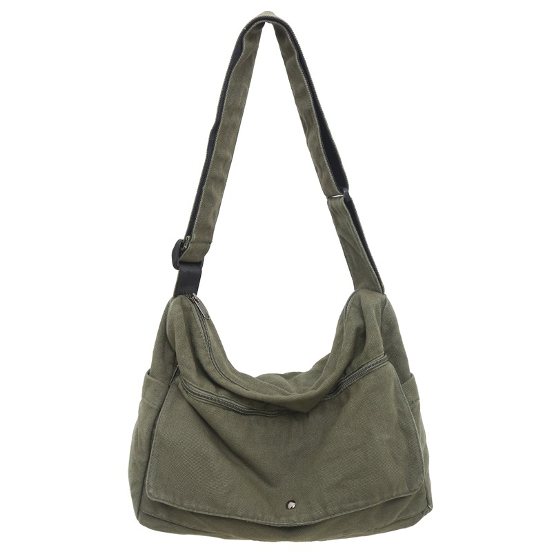 Japanese-style washed canvas bag, women's laid-back style, large-capacity crossbody bag, college student art class bag, simple postman bag Item Picture