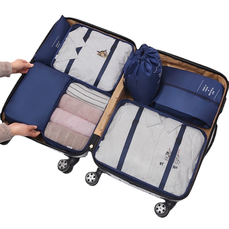 New twill waterproof storage bag travel organization and classification 7-piece set dust-proof large-capacity clothing classification storage bag Item Picture