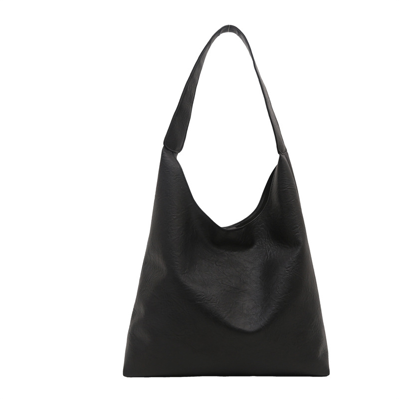 Textured oil leather, large-capacity, lazy style, soft surface, solid color, retro single-shoulder bag, winter casual commuting underarm tote bag Item Picture