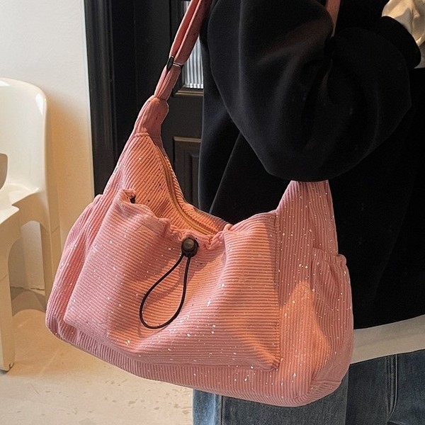 New large-capacity bags for autumn and winter, new casual and versatile tote bags for women's foreign trade, fashionable corduroy crossbody single-shoulder bags details Picture