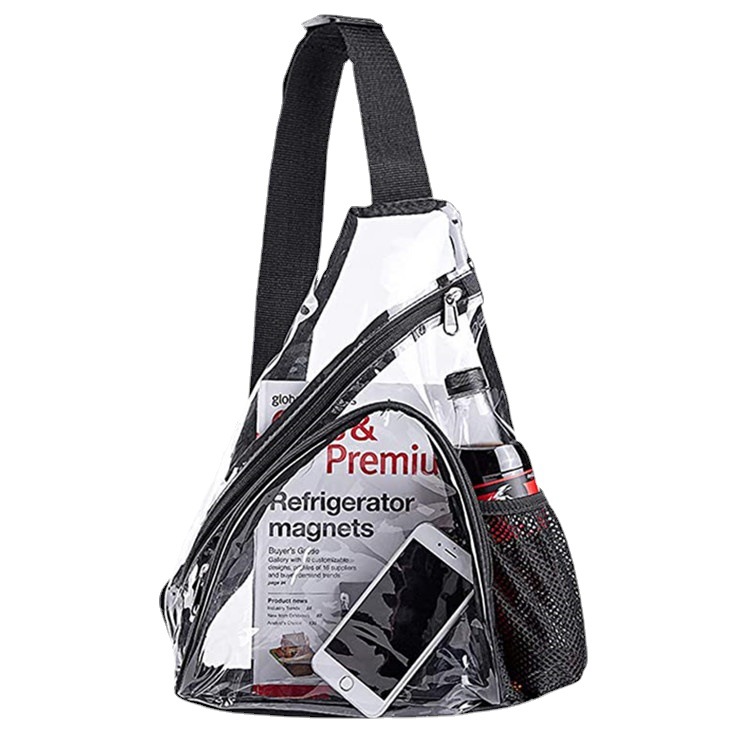 Processing, customization and wholesale of PVC transparent single-shoulder crossbody backpacks, suspension travel chest bags and travel bags Item Picture