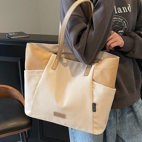 Color-blocking single-shoulder bag for women, large-capacity school commuting tote bag, lightweight and high-end bag, travel and business trip casual handbag Specification drawing