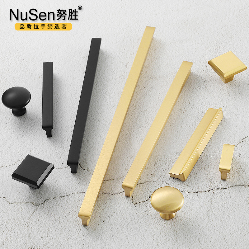 Nusheng pure copper handle extended modern simple wardrobe cabinet door handle all-copper drawer T-shaped handle gold details Picture