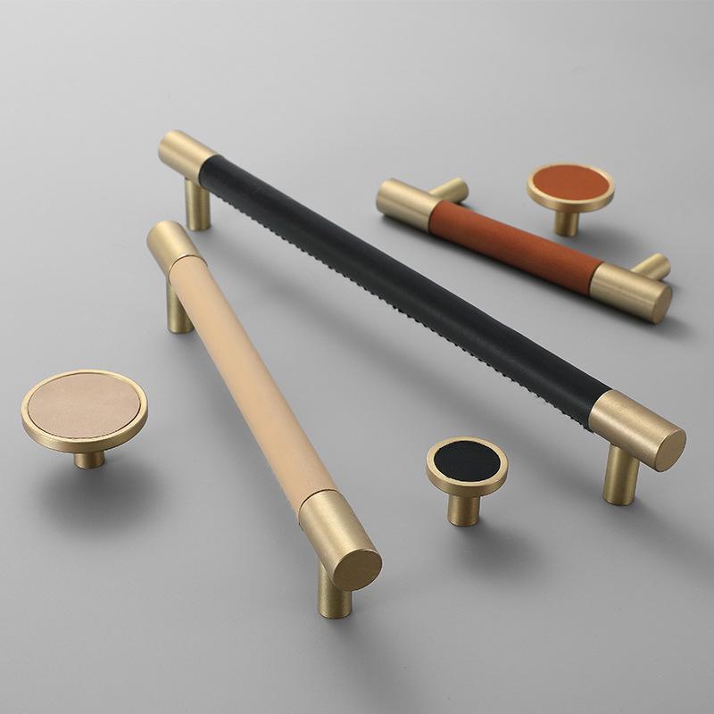 Nordic light luxury brass cowhide cabinet door handles, simple wardrobe drawers, wine cabinets, cabinet leather handles, genuine leather handles Specification drawing