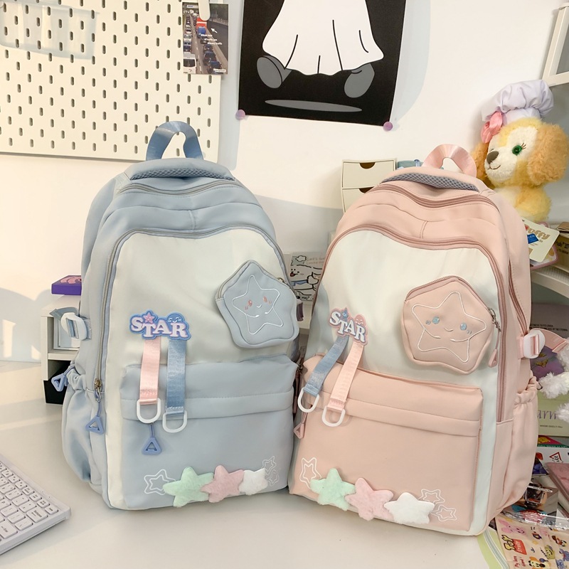 Cute star girl schoolbag, simple and large-capacity junior high school backpack, high appearance level, dirt-resistant campus backpack Specification drawing